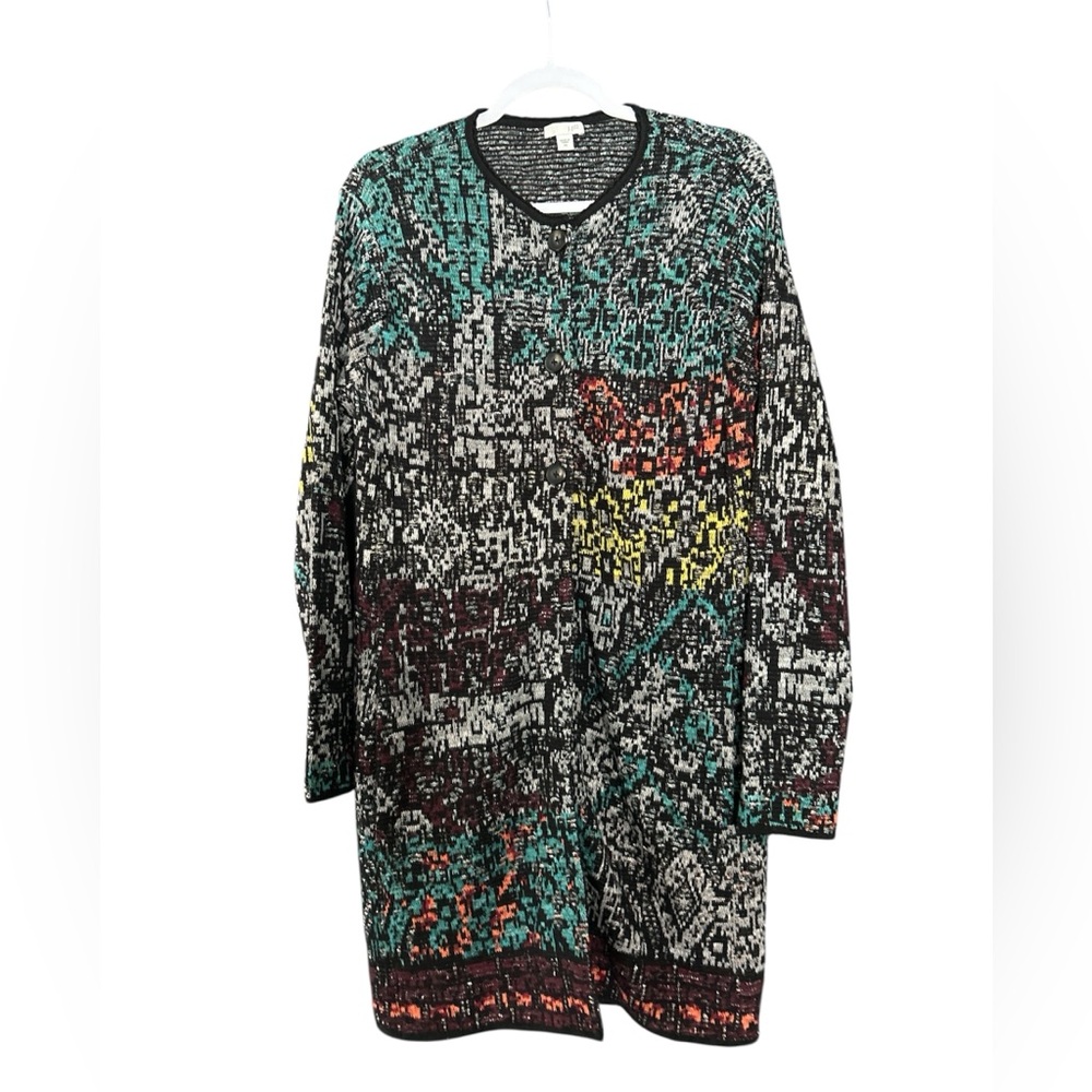 J. Jill Textured Knit long Sweater with Multicolor Stripes XS